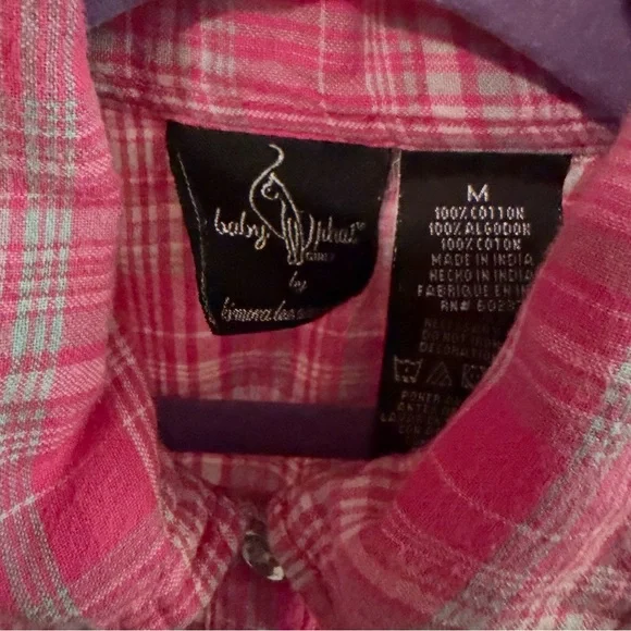 Baby Phat Y2K Pink Plaid Lace Button Front Top Size M - Picture 3 of 12